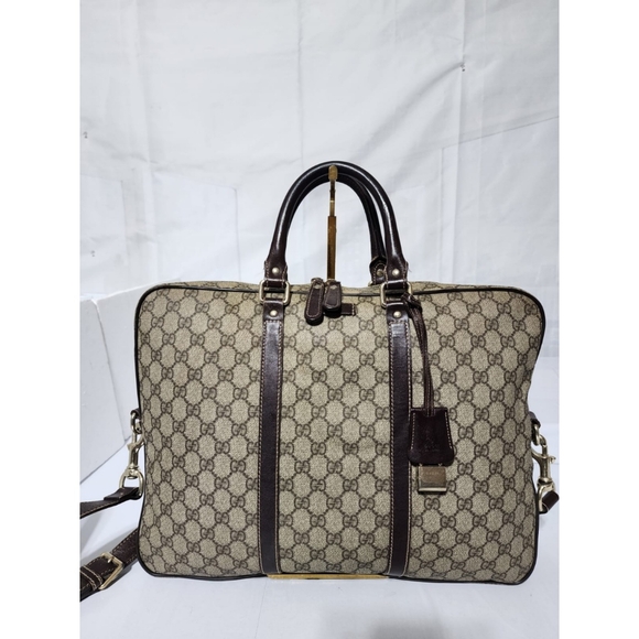 GUCCI GG Coated Canvas Zip Briefcase Beige/Brown - Picture 1 of 16